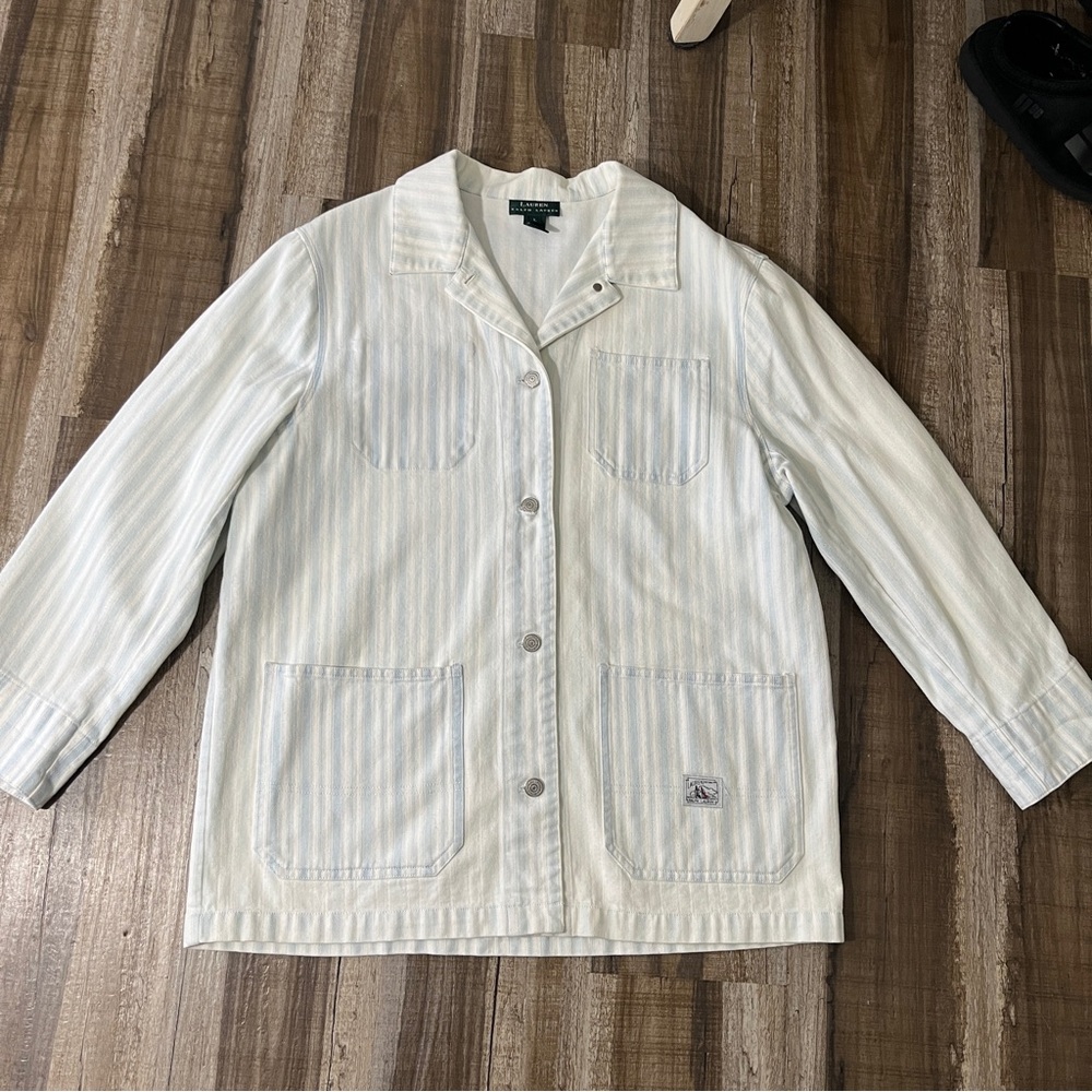 Ralph Lauren White and Blue Striped Utility Jacket